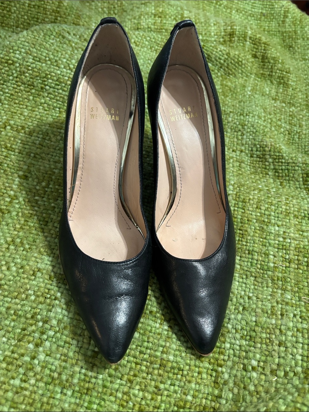 Stuart Weitzman Black Leather Pointed Pumps